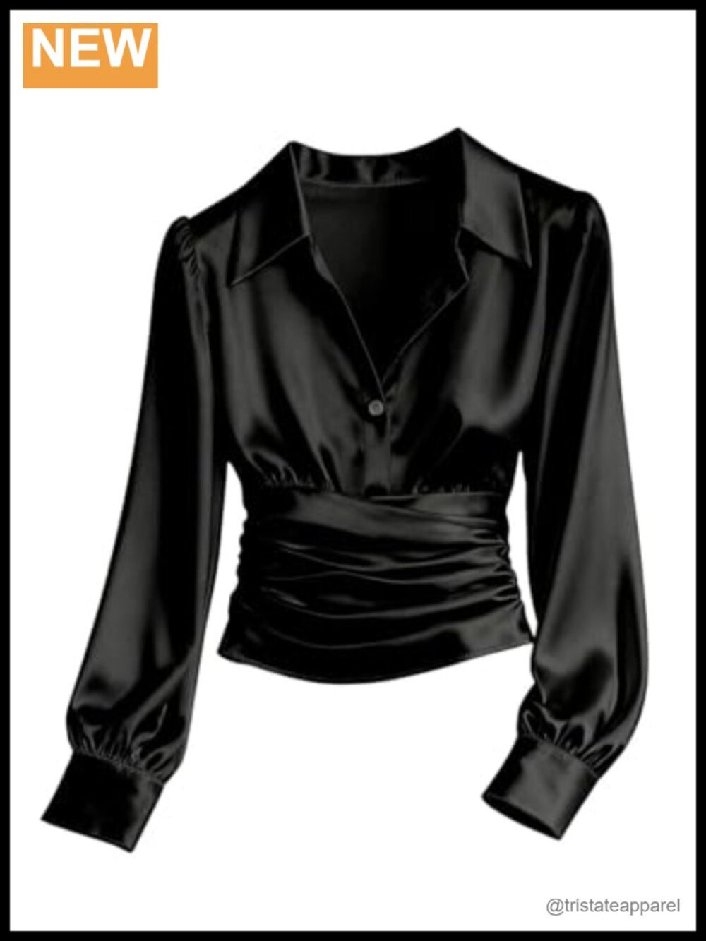 Women's Satin Blouse Long Sleeve Ruched Button Up Office Top